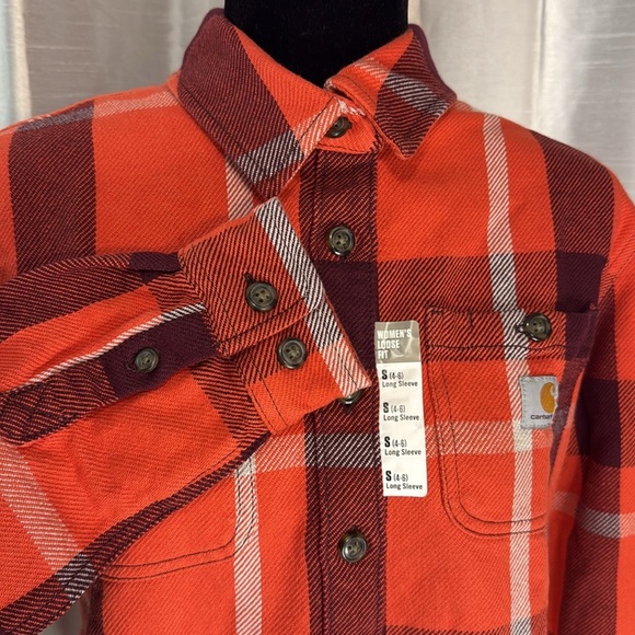 Carhartt Loose Fit Heavyweight Twill Long-Sleeve Plaid Button Up Shirt Women’s S - Picture 6 of 8